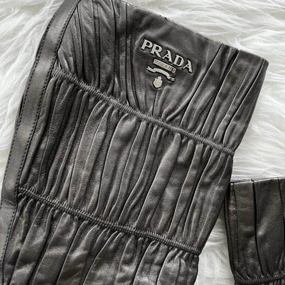PRADA Black Ruched Leather High Heel Boots - Picture 2 of 5